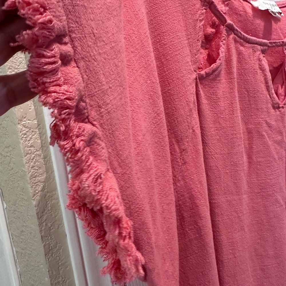 Umgee Coral Linen Blend Fringed Women's Top - Picture 3 of 4
